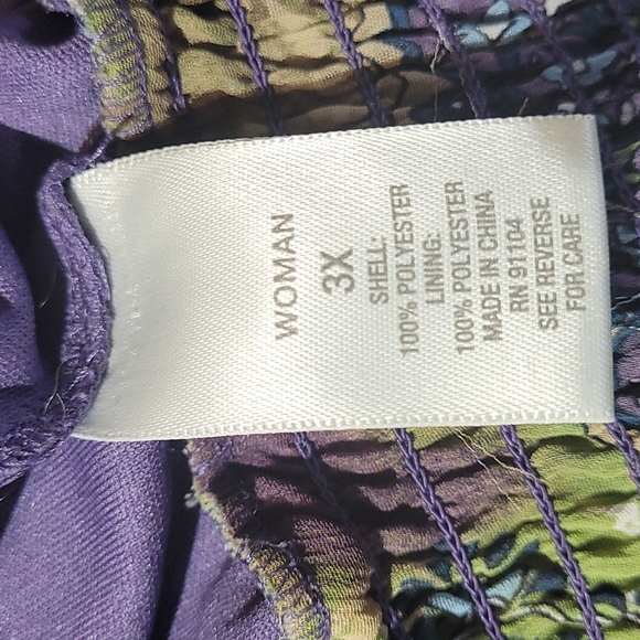 Dressbarn Woman Purple Green Print Sheer Lined Top Blouse 3X - Picture 8 of 12